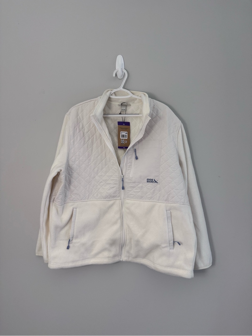 Eddie Bauer Ivory Quilted Fleece Zip Jacket